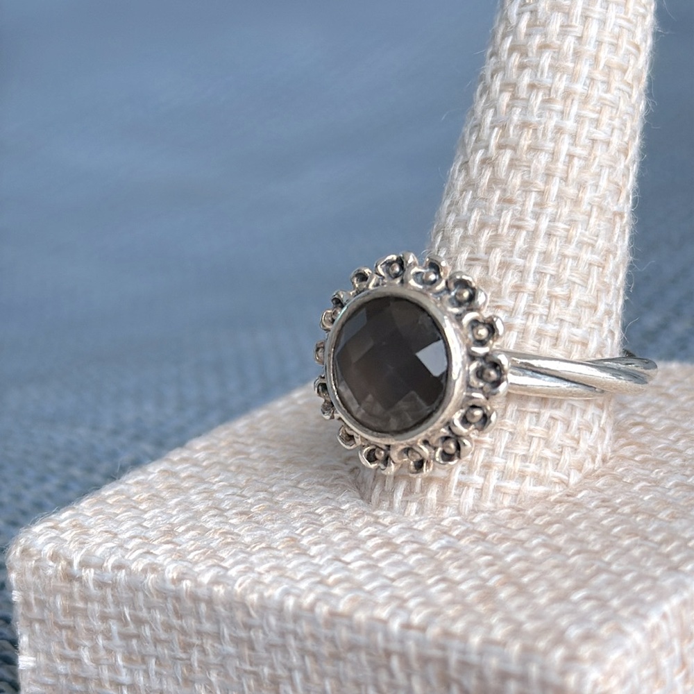 Retired Pandora Elegant Blue Floral 925 SS Ring Sz 7 - Picture 2 of 6